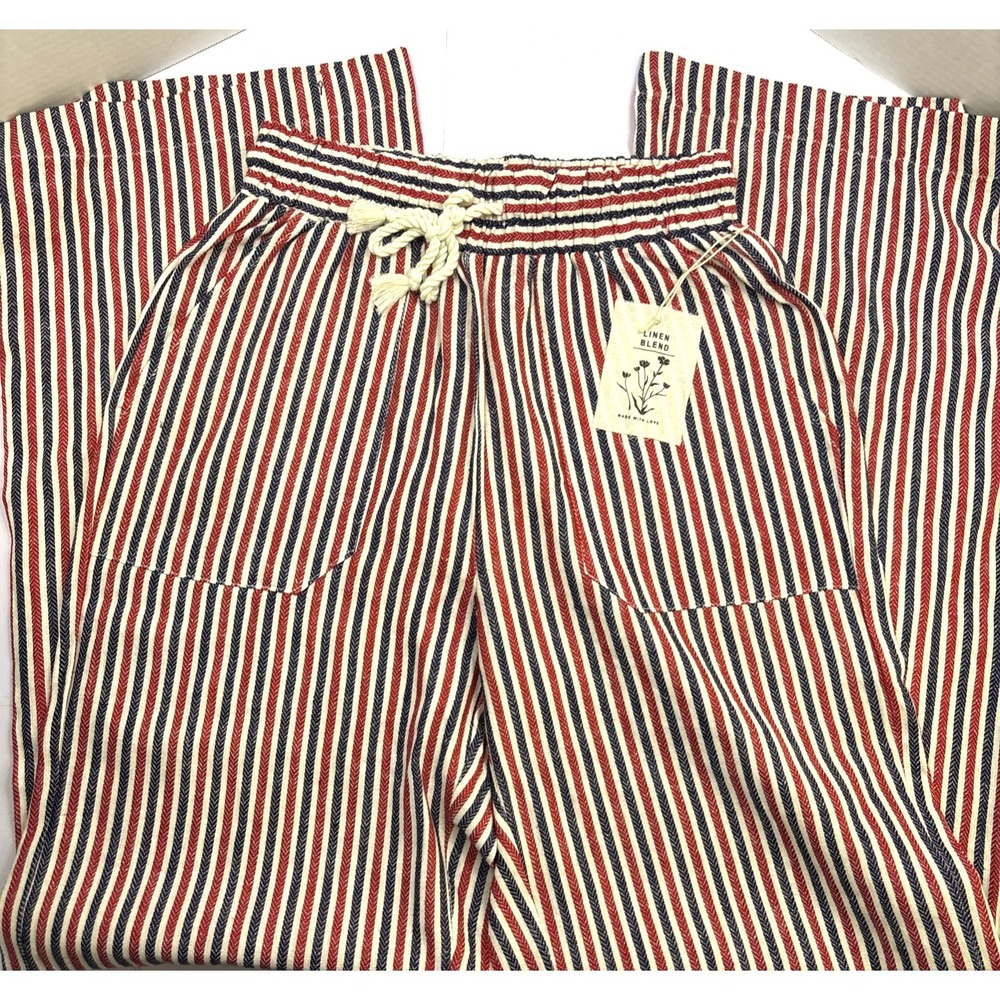 Indigo Rein Linen Blend Wide Leg Red Blue Striped Pants Womens Small